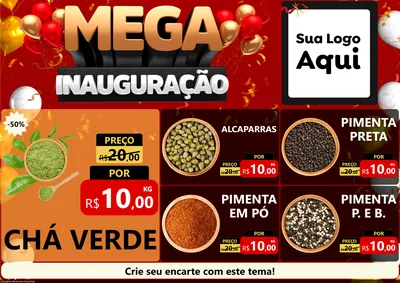 Modelo de Encarte para Encarte A4 Horizontal com o tema Mega Inauguração para Produtos Naturais