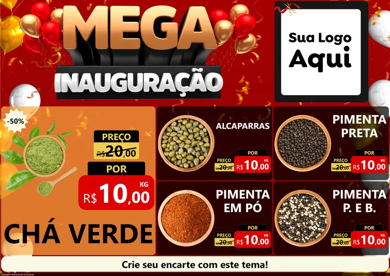 Modelo de Encarte para Encarte A4 Horizontal com o tema Mega Inauguração para Produtos Naturais