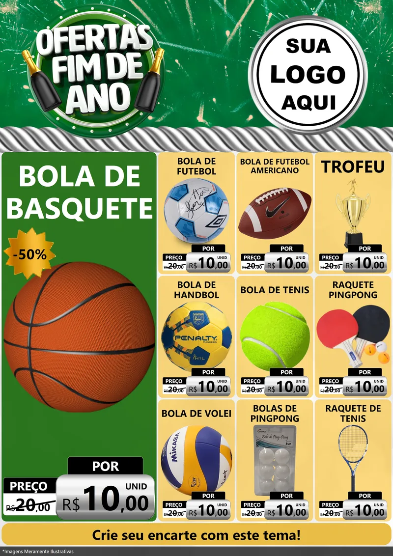 Modelo de Encarte para Encarte A4 Vertical com o tema Ofertas Fim de Ano para Artigos Esportivos