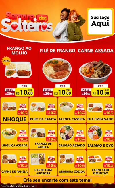 Modelo de Encarte para Encarte Grande com o tema Semana dos Solteiros para Restaurante