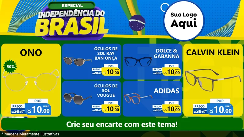 Modelo de TV para TV Horizontal com o tema Especial Independência do Brasil para Óticas