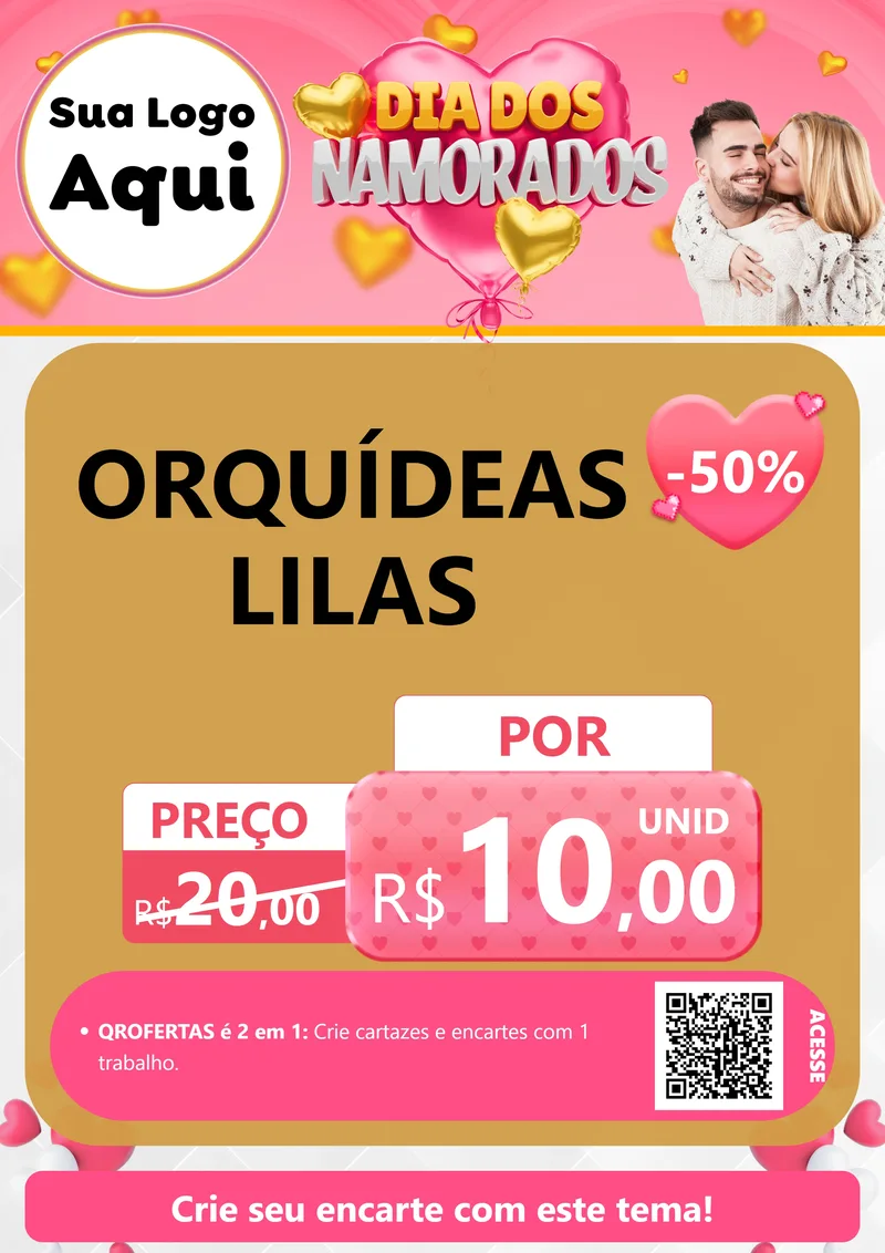 Modelo de Cartaz para Cartaz A4 Vertical com o tema Dia dos Namorados para Floricultura e jardim