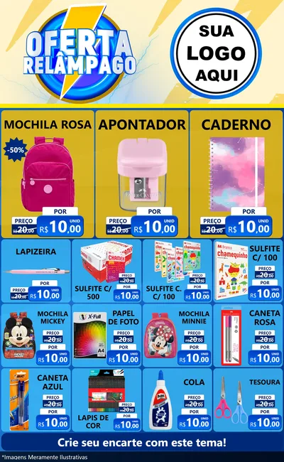 Modelo de Encarte para Encarte Grande com o tema Oferta Relâmpago para Papelaria