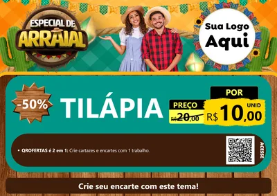 Modelo de Cartaz para Cartaz A4 Horizontal com o tema Especial De Arraial para Peixaria