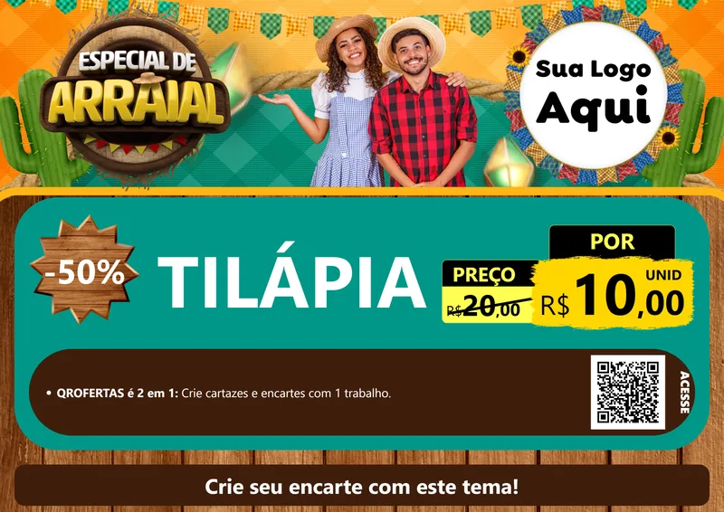 Modelo de Cartaz para Cartaz A4 Horizontal com o tema Especial De Arraial para Peixaria