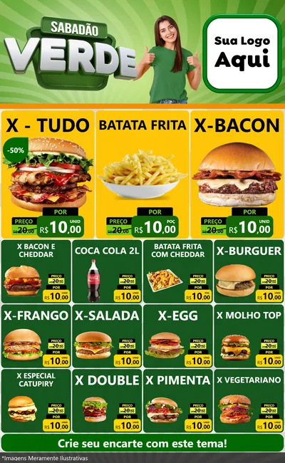 Modelo de Encarte para Encarte Grande com o tema Sabadão Verde para Hamburgueria