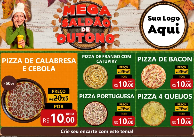 Modelo de Encarte para Encarte A4 Horizontal com o tema Mega Saldão de Outono para Pizzaria