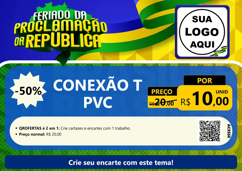 Modelo de Cartaz para Cartaz A4 Horizontal com o tema Feriado da Proclamação da República para Tubos e conexões