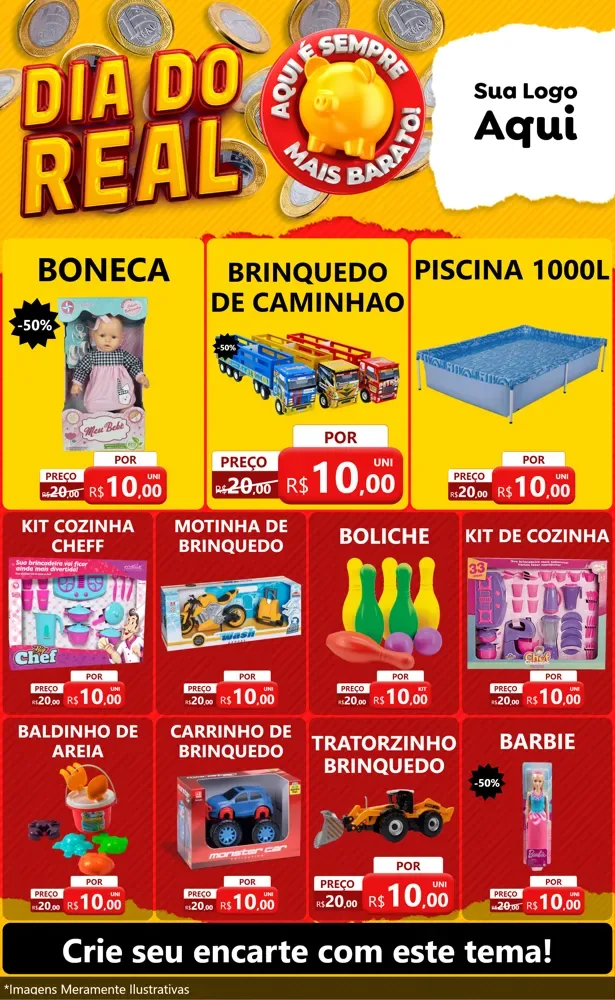 Modelo de Encarte para Encarte Grande com o tema Dia Do Real para Brinquedos