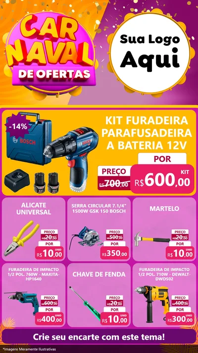 Modelo de Rede Social para Stories com o tema Carnaval de Ofertas para Maquinas e Ferramentas