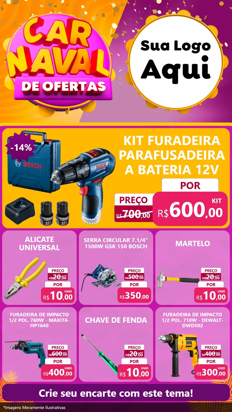 Modelo de Rede Social para Stories com o tema Carnaval de Ofertas para Maquinas e Ferramentas