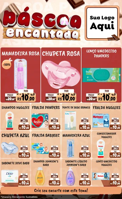 Modelo de Encarte para Encarte Grande com o tema Páscoa Encantada para Bebês