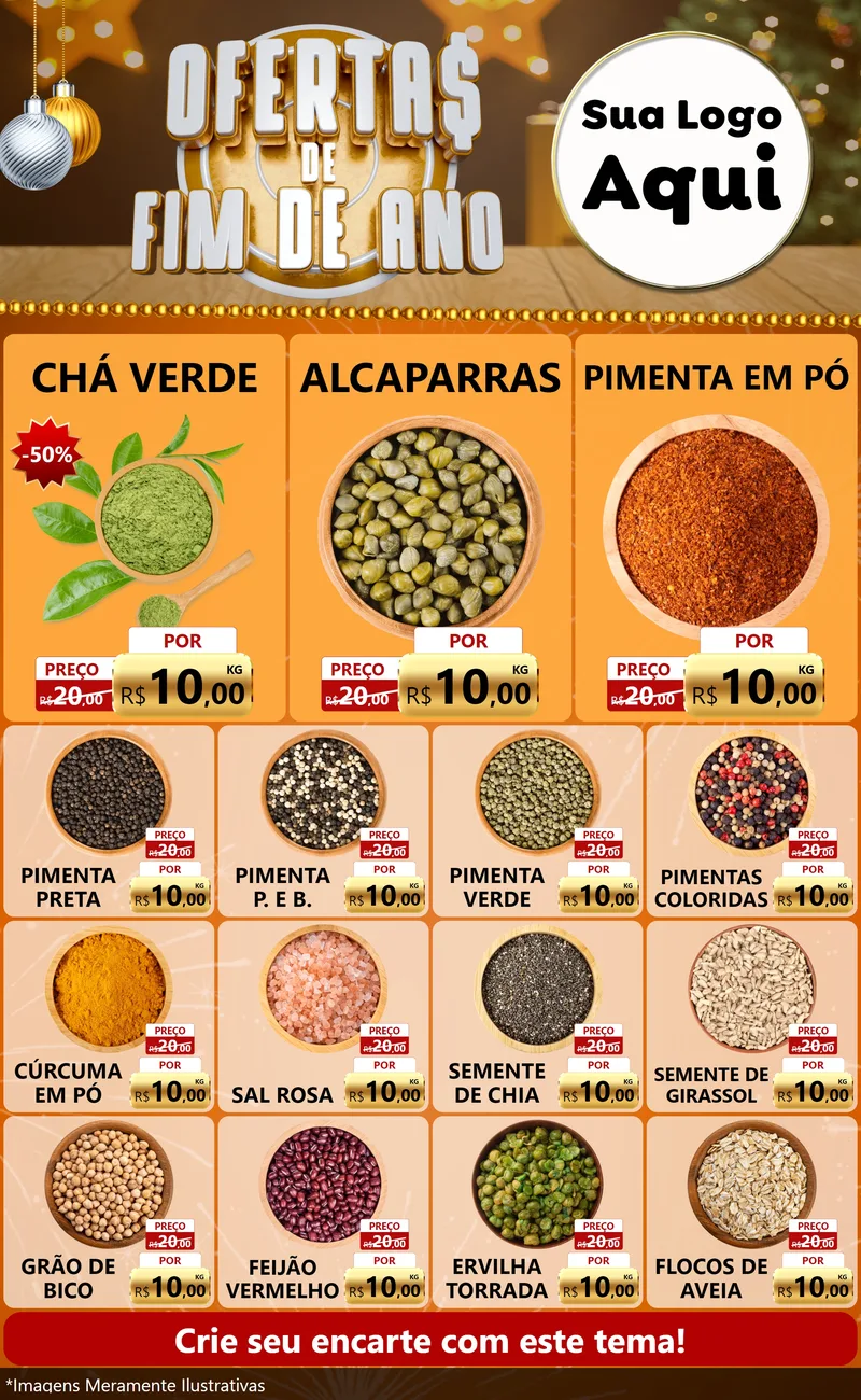 Modelo de Encarte para Encarte Grande com o tema Ofertas de Fim de Ano para Produtos Naturais