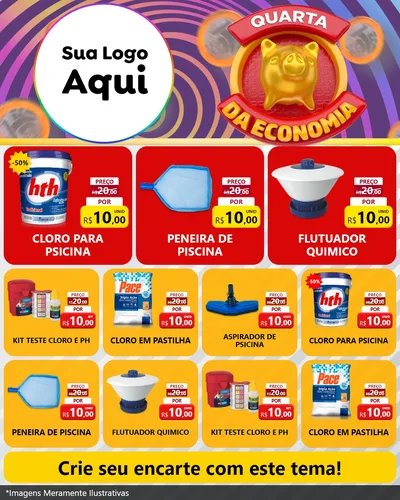 Modelo de Rede Social para Feed Instagram com o tema Quarta da Economia para Produtos para Piscina