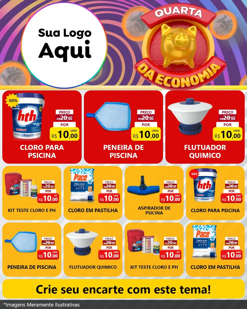 Modelo de Rede Social para Feed Instagram com o tema Quarta da Economia para Produtos para Piscina