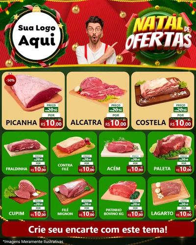 Modelo de Rede Social para Feed Instagram com o tema Natal de Ofertas para Açougue