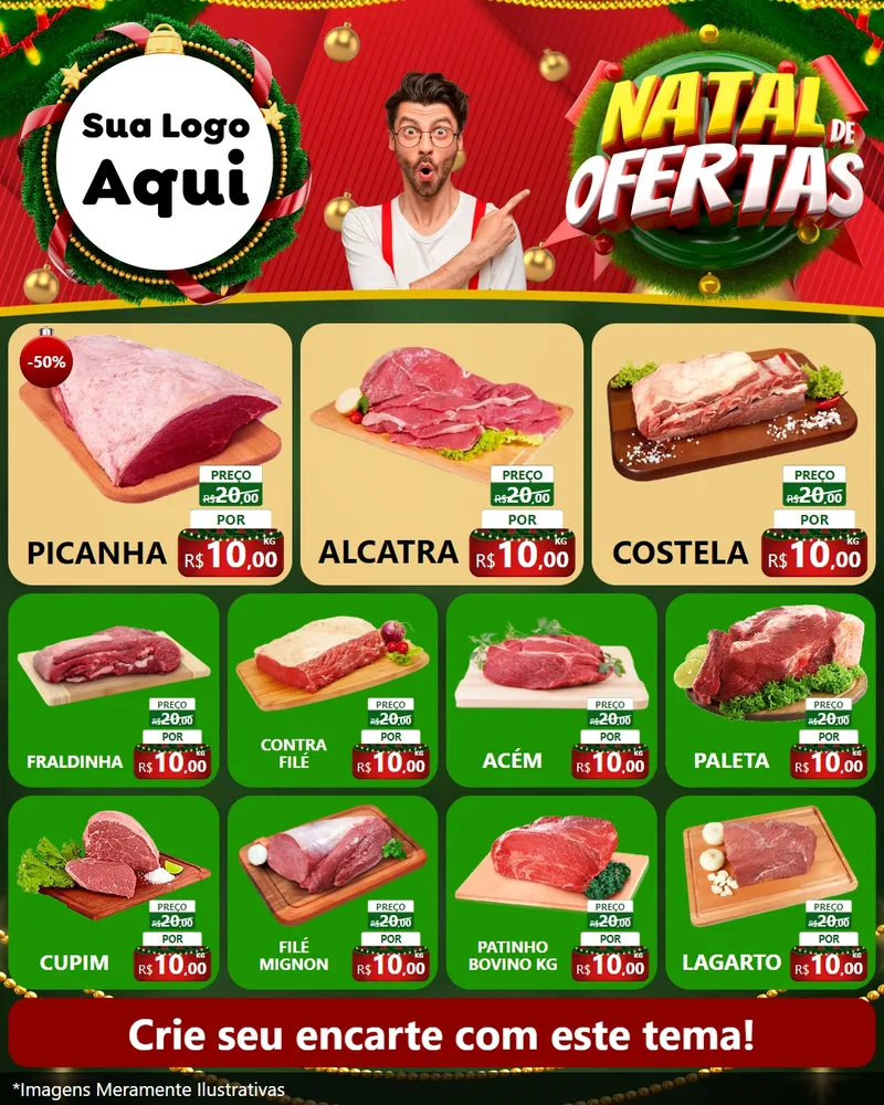 Modelo de Rede Social para Feed Instagram com o tema Natal de Ofertas para Açougue
