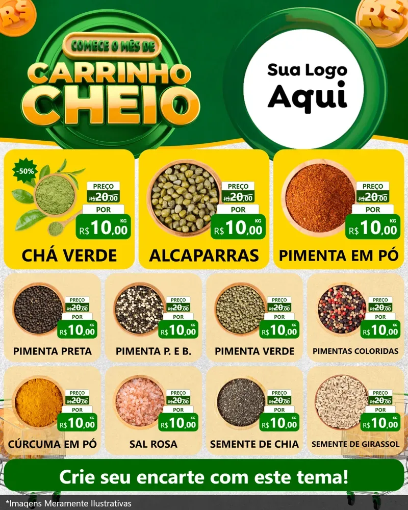 Modelo de Rede Social para Feed Instagram com o tema Carrinho Cheio para Produtos Naturais