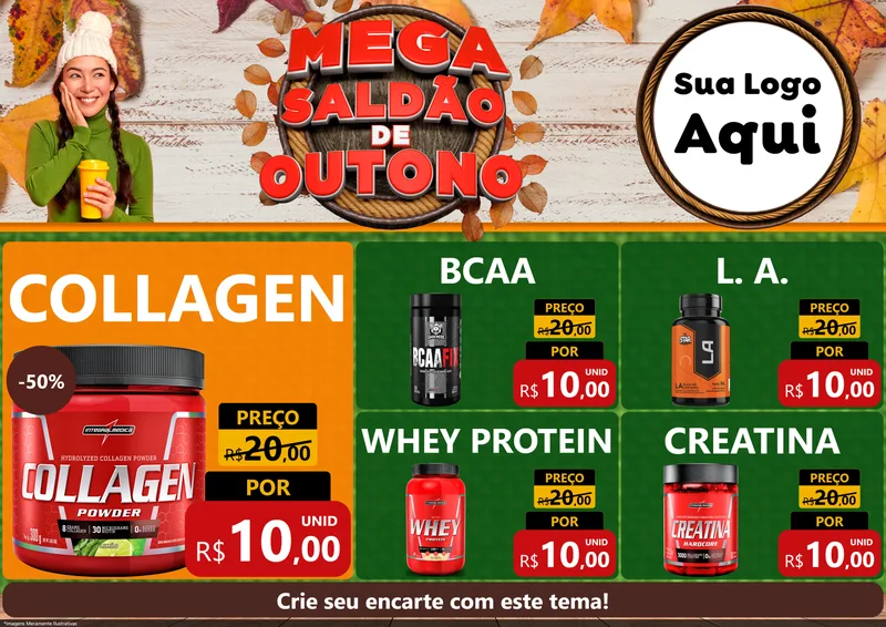 Modelo de Encarte para Encarte A4 Horizontal com o tema Mega Saldão de Outono para Suplementos alimentares