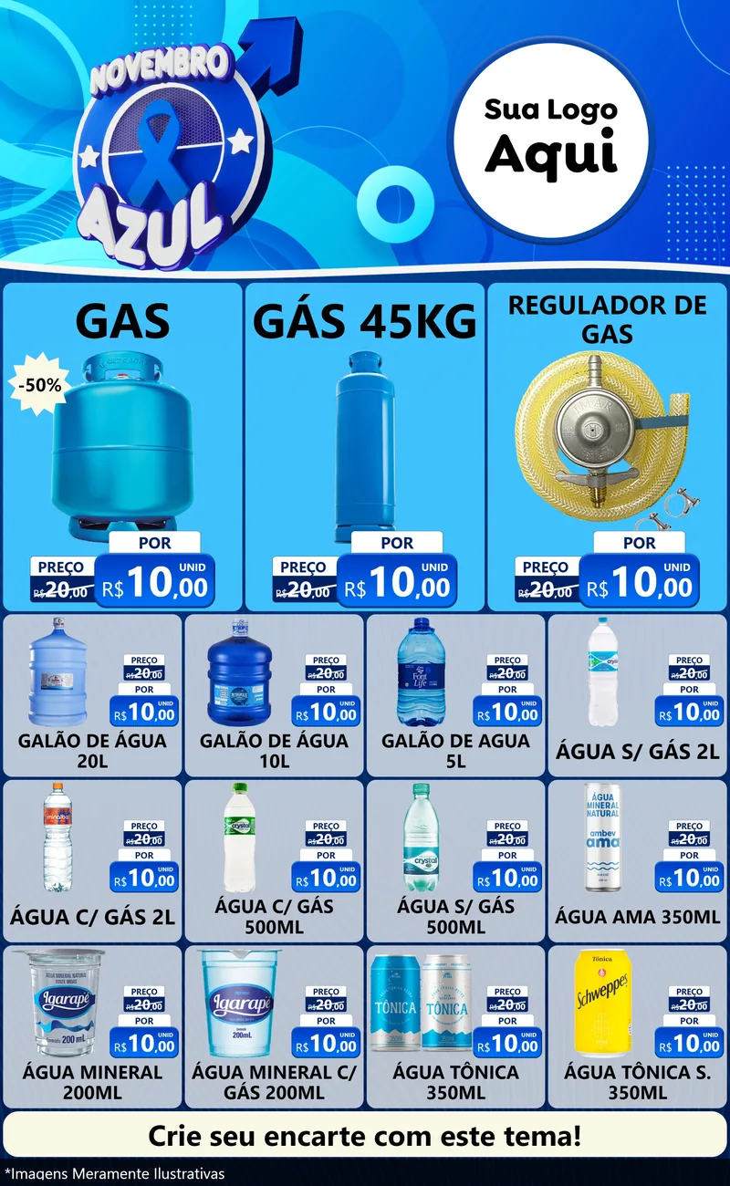 Modelo de Encarte para Encarte Grande com o tema Novembro Azul para Água e gás