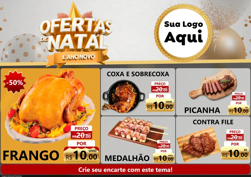 Modelo de Encarte para Encarte A4 Horizontal com o tema Ofertas De Natal E Ano Novo para Assados