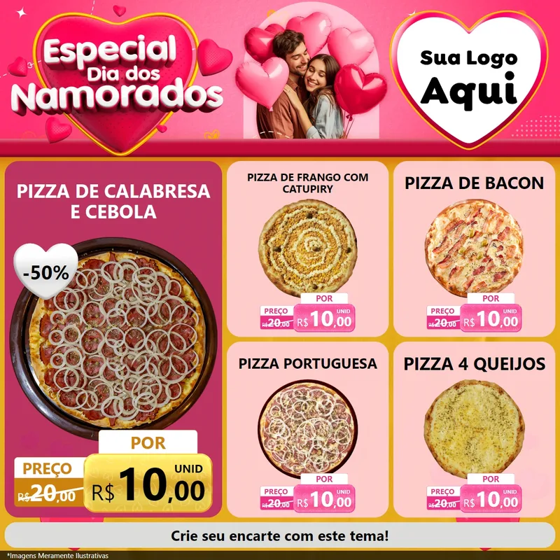 Modelo de Rede Social para Feed Facebook com o tema Especial Dia dos Namorados para Pizzaria