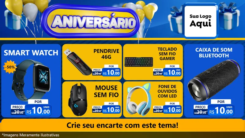 Modelo de TV para TV Horizontal com o tema Aniversário para Informática