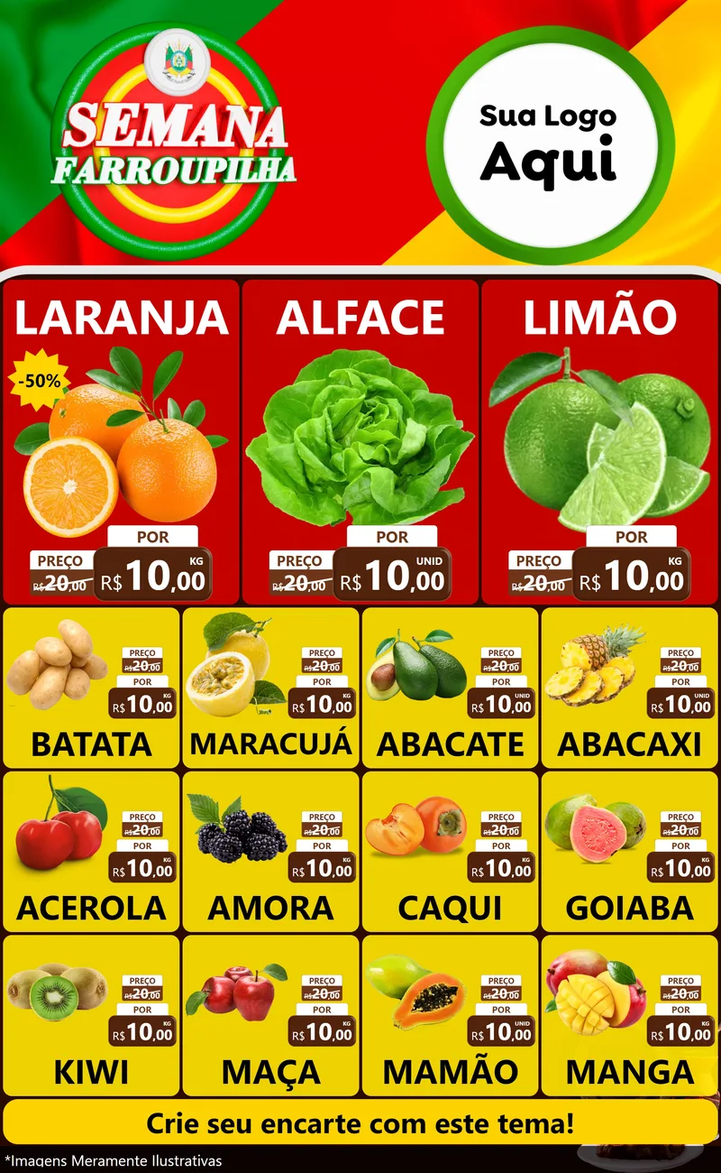 Modelo de Encarte para Encarte Grande com o tema Semana Farroupilha para Hortifrúti