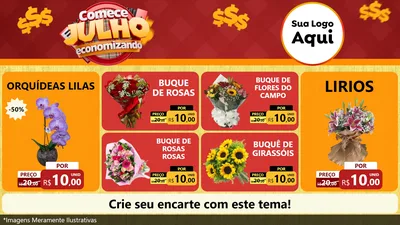 Modelo de TV para TV Horizontal com o tema Comece Julho Economizando para Floricultura e jardim