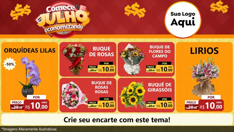 Modelo de TV para TV Horizontal com o tema Comece Julho Economizando para Floricultura e jardim