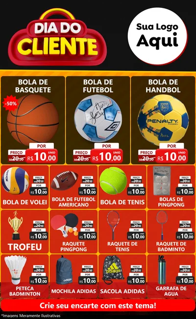 Modelo de Encarte para Encarte Grande com o tema Dia do Cliente para Artigos Esportivos
