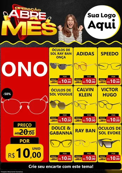 Modelo de Encarte para Encarte A4 Vertical com o tema Operação Abre Mês para Óticas