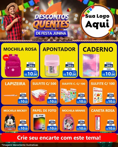 Modelo de Rede Social para Feed Instagram com o tema Descontos Quentes de Festa Junina para Papelaria