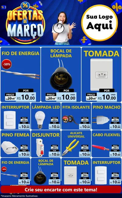 Modelo de Encarte para Encarte Grande com o tema Ofertas de Março para Materiais Elétricos