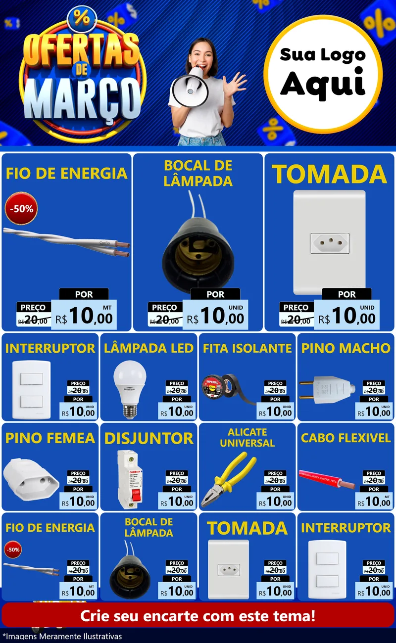 Modelo de Encarte para Encarte Grande com o tema Ofertas de Março para Materiais Elétricos
