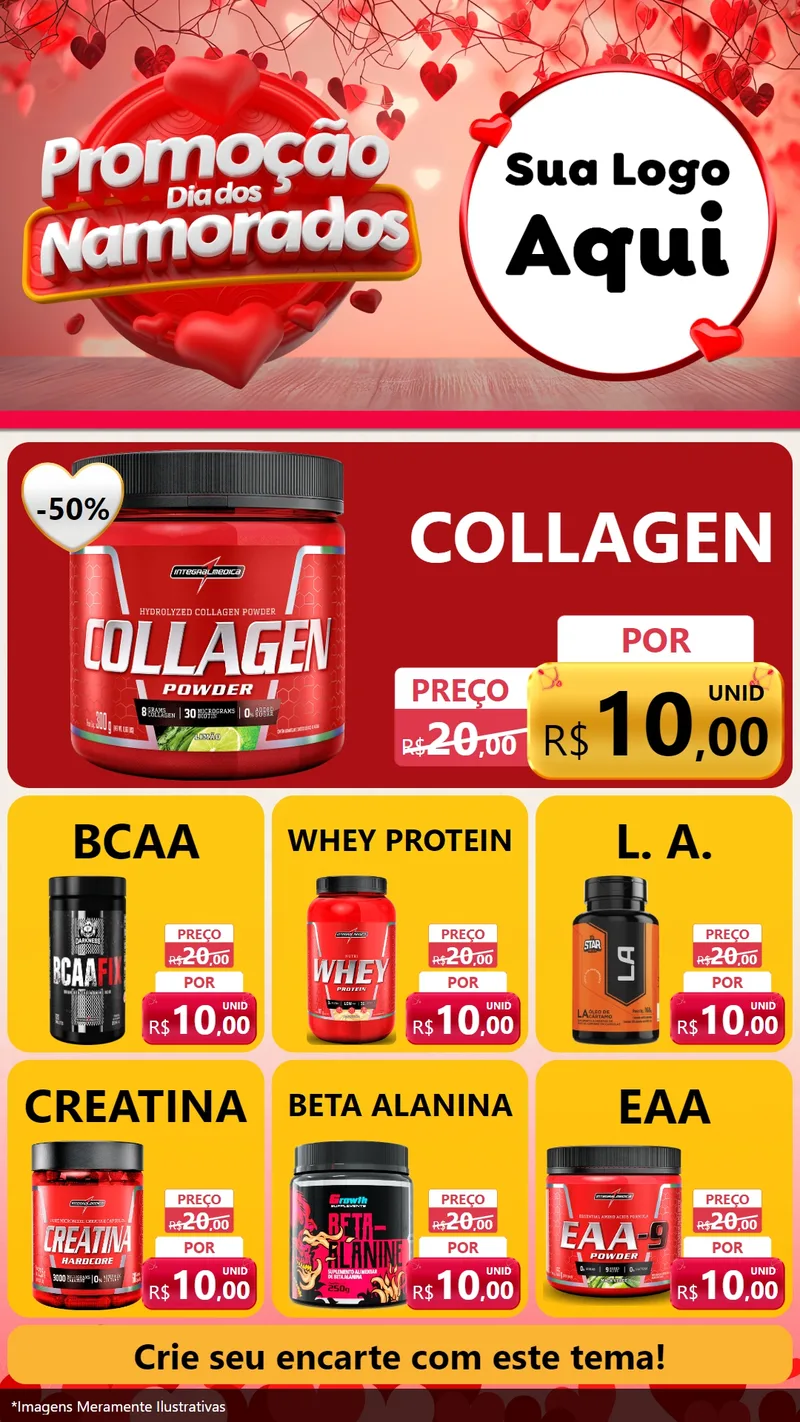 Modelo de Rede Social para Stories com o tema Promoção Dia dos Namorados para Suplementos alimentares