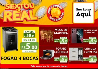 Modelo de Encarte para Encarte A4 Horizontal com o tema Sextou do Real para Móveis e Eletro