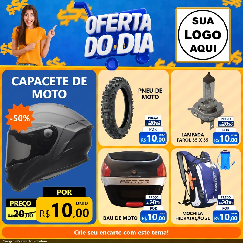 Modelo de Rede Social para Feed Facebook com o tema Oferta do Dia para Moto peças