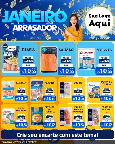 Modelo de Rede Social para Feed Instagram com o tema Janeiro Arrasador para Peixaria