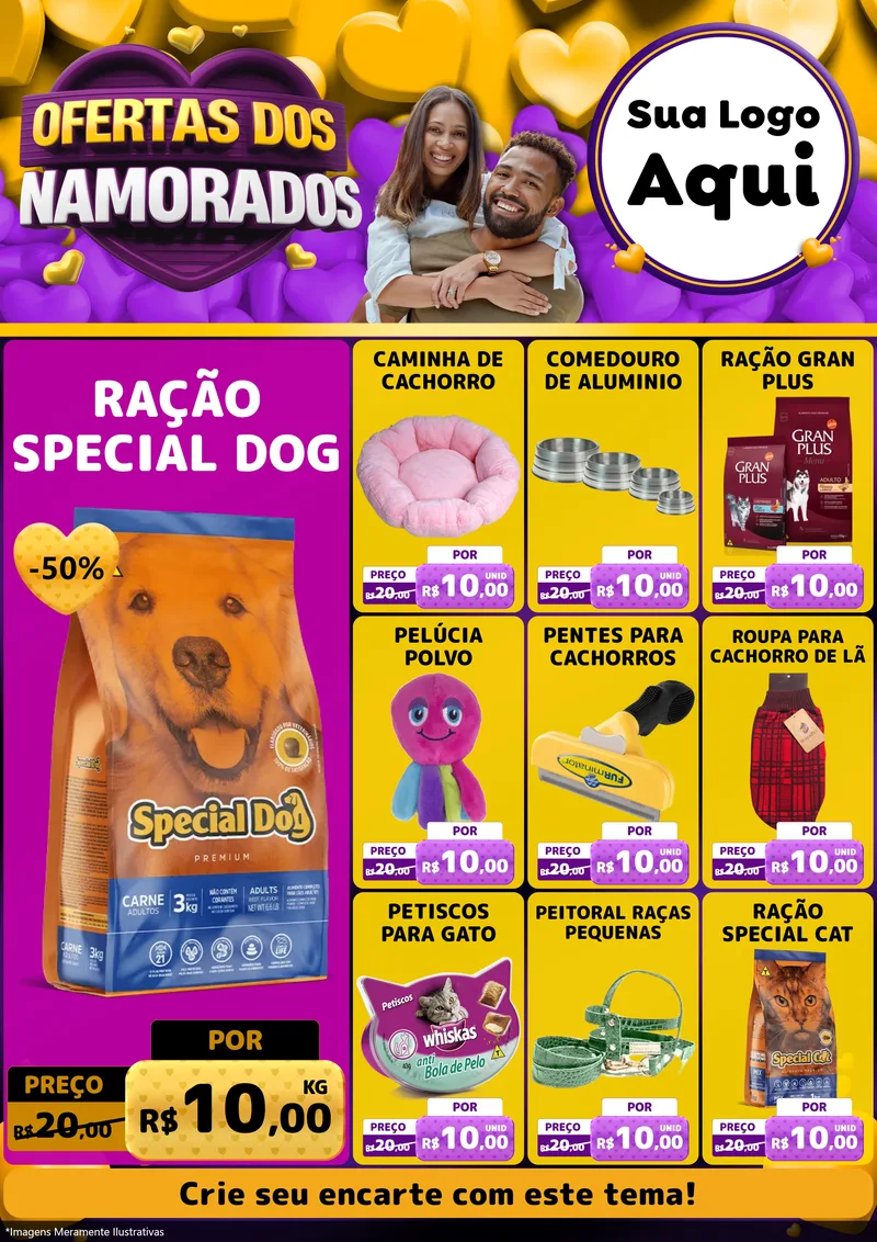 Modelo de Encarte para Encarte A4 Vertical com o tema Oferta Dos Namorados para Pet Shop