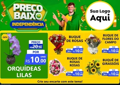 Modelo de Encarte para Encarte A4 Horizontal com o tema Preço Baixo de Independência para Floricultura e jardim