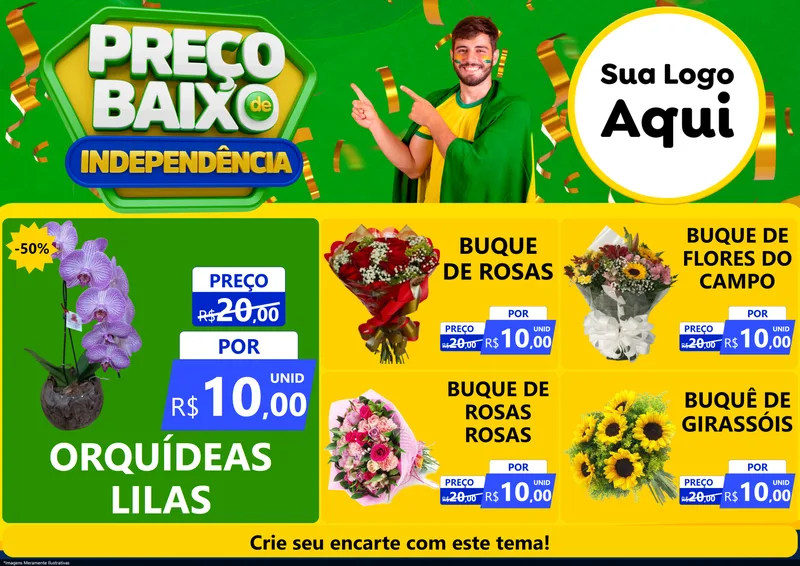 Modelo de Encarte para Encarte A4 Horizontal com o tema Preço Baixo de Independência para Floricultura e jardim