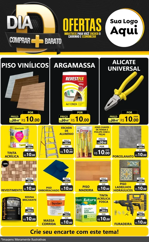 Modelo de Encarte para Encarte Grande com o tema Dia D Mais Economia para Material para Construção
