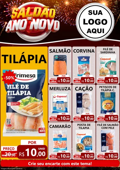 Modelo de Encarte para Encarte A4 Vertical com o tema Saldão de Ano Novo para Peixaria