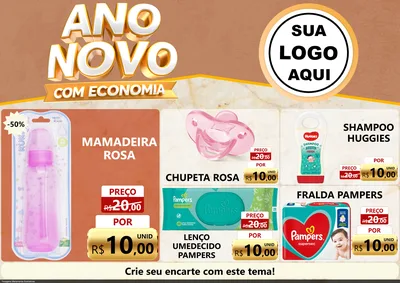 Modelo de Encarte para Encarte A4 Horizontal com o tema Ano Novo Com Economia para Bebês