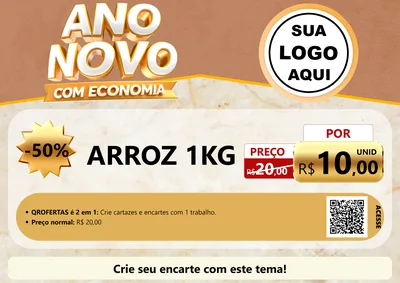 Modelo de Cartaz para Cartaz A4 Horizontal com o tema Ano Novo Com Economia para Supermercado