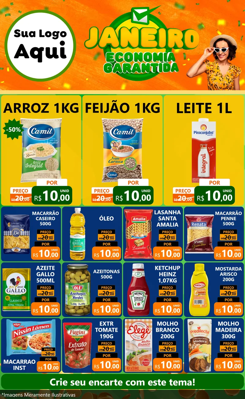 Modelo de Encarte para Encarte Grande com o tema Janeiro - Economia Garantida para Supermercado