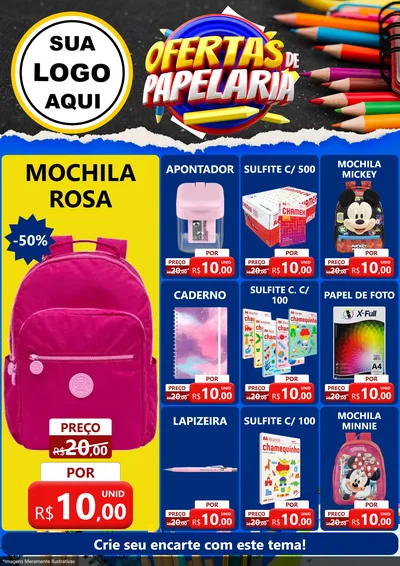 Modelo de Encarte para Encarte A4 Vertical com o tema Ofertas de Papelaria para Papelaria
