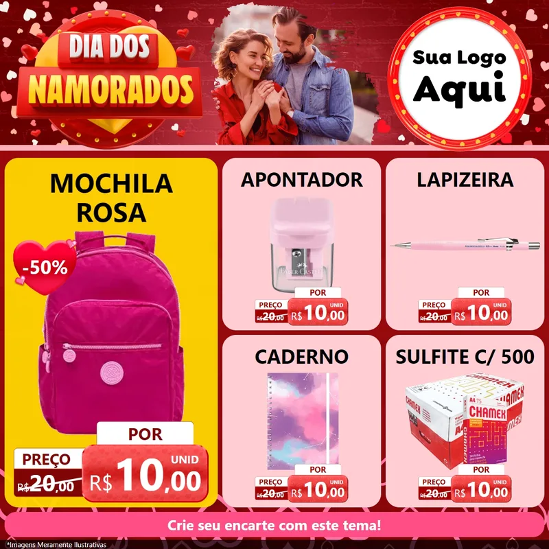 Modelo de Rede Social para Feed Facebook com o tema Dia Dos Namorados para Papelaria