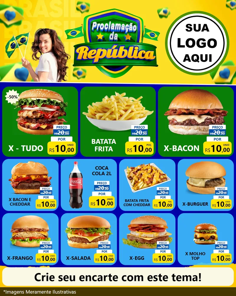 Modelo de Rede Social para Feed Instagram com o tema Proclamação da República para Hamburgueria